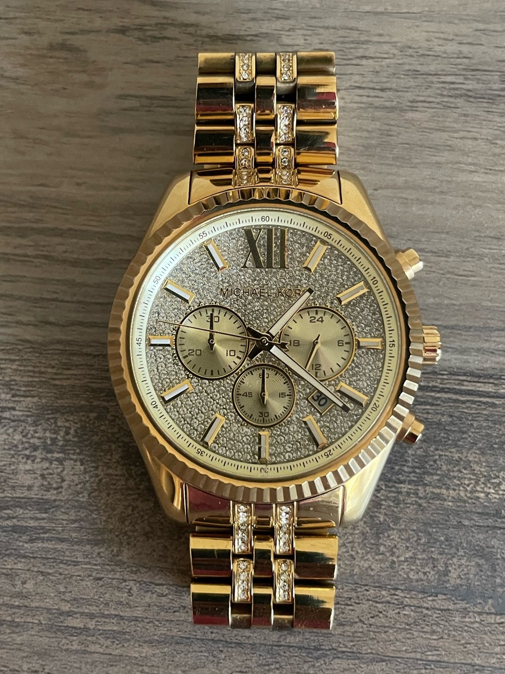 Michael Kors MK8579 Pave Crystal Lexington Gold Bracelet Chronograph Mens Watch